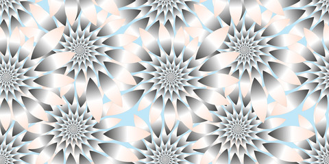floral seamless pattern with fractal flowers in silver blue shades