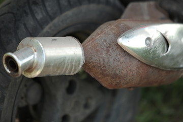 Close up old motorcycle fragments decoration design