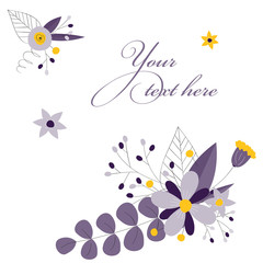 Abstract floral card with your text. Floral frame template. Hand drawn elegant frame with wild flowers. Spring ans summer design for posters, invitations, bunners, greetings, prints and more