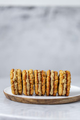 vegan healthy chickpea  cookies on white background with copy space