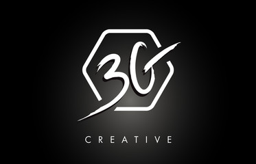 BG B G Brushed Letter Logo Design with Creative Brush Lettering Texture and Hexagonal Shape