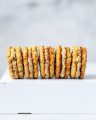vegan healthy chickpea  cookies on white background with copy space