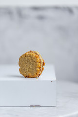 vegan healthy chickpea  cookies on white background with copy space