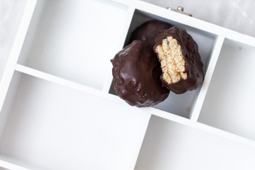 Biscuits on white marble background with copy space