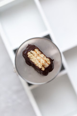 Biscuits on white marble background with copy space