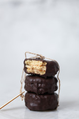Biscuits on white marble background with copy space