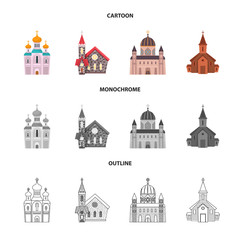 Fototapeta premium Isolated object of cult and temple sign. Collection of cult and parish stock symbol for web.