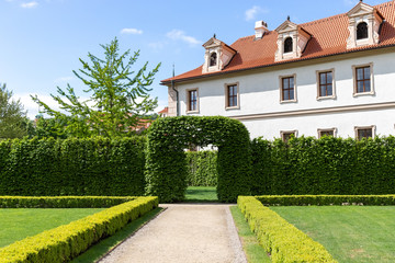 Fototapeta na wymiar Spring view of Prague Valdštejnská zahrada Valdsheinsky Gardens / Prague, Chech Republic, May 2019