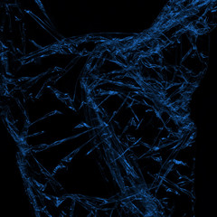  Transparent blue plastic wrap on the black background. Plastic shopping bag texture. Reusable trash and waste.
