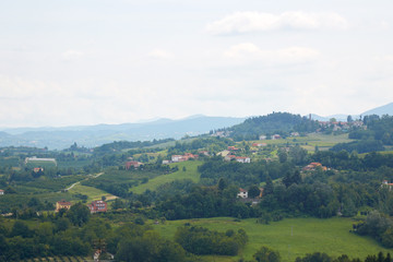 Green hills view from panoramic viewpoint in Mondovi, Piedmont, Italy