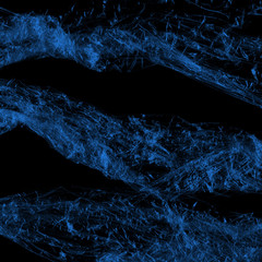  Transparent blue plastic wrap on the black background. Plastic shopping bag texture. Reusable trash and waste.