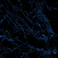  Transparent blue plastic wrap on the black background. Plastic shopping bag texture. Reusable trash and waste.