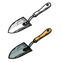 vector, isolated, garden tools, garden spade with sketch, symbol
