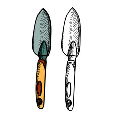  isolated, garden tools, garden spade with sketch