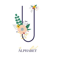 Fotobehang Spring and summer alphabet decorated with bouquets of flowers. Floral letter U. Hand drawn isolated vector illustration © nutalina