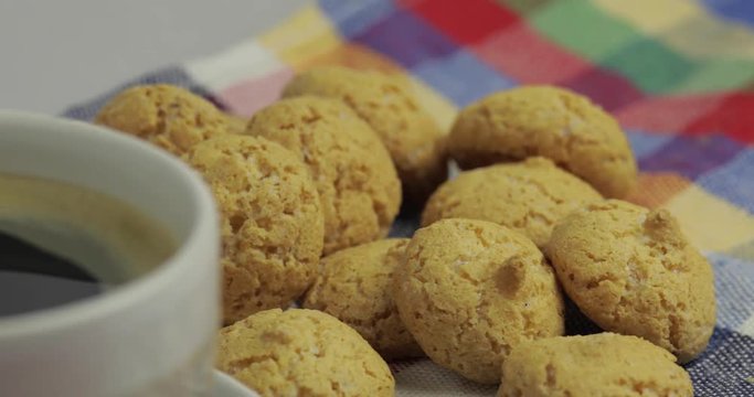 Cookie and cup of coffee. Kruidnoten, pepernoten, traditional sweets, strooigoed