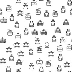 Types Of Railway Transport Seamless Pattern Vector. Modern Train, Vintage Funicular And Subway City And Mountain Group Of Electric Rail Transport Monochrome Texture Icons. Template Flat Illustration