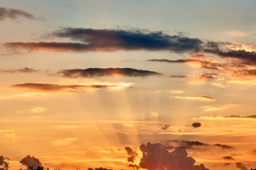 Beautiful sunset in evening time, copy space. Bright pink and yellow colors sky background. Evening twilight sky