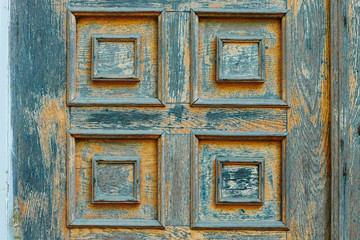 vintage wooden door and old white wall as background