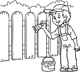 boy paints a fence paint