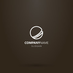 white logo on a black background. simple line art vector logo of split orb