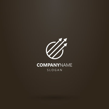 white logo on a black background. simple line art vector logo of three diagonal arrows in a round frame