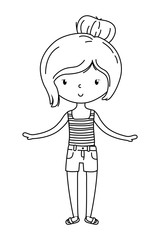 summer and kids cartoon in black and white