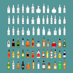 vector Alcohol bottles line icons set. Flat design alcohol bottles collection illustration vector