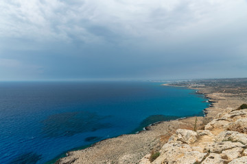 Panoramic view of the city of Ayia Napa from the viewpoint on the top of the mountain Cape Cavo Greco.