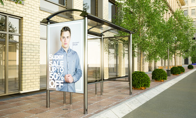 clothing store advertisement billboard mockup on bus stop