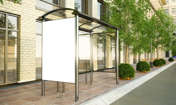 white billboard mockup on bus stop