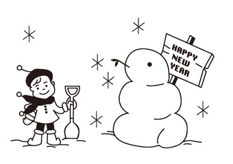 子どもと蛇の雪だるま