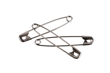 Safety pin brooch made from metal stainless  isolate on white