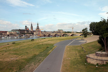 River Elbe, Ships, Paddle steamer, Augustus bridge, Dresden, Saxony, Germany, Europe