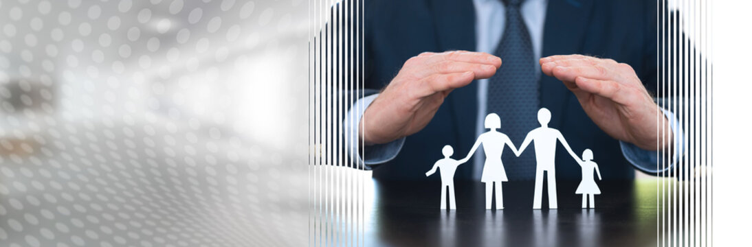Concept of family insurance; panoramic banner