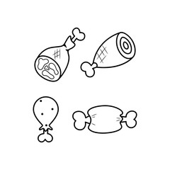 Black and white meat line icon set. Food logo. 