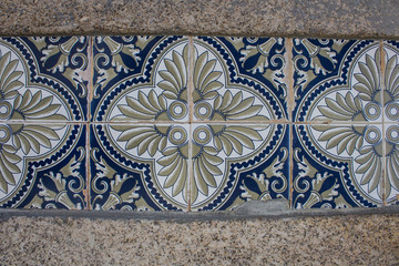 Traditional Portuguese ceramic tiles wall. Exterior decoration
