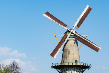 mill called Nooitgedacht in Spijkenisse, The Netherlands. Blue sky, space for text