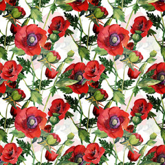 Sketch of a bouquet of flowering poppies.Seamless patten images. 