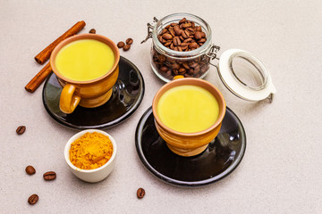 Golden turmeric cinnamon coffee latte