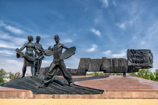 Kostanay, Republic of Kazakhstan-may 24, 2019, monument to the conquerors of virgin lands, monument to the virgin lands, the monument is protected by UNESCO