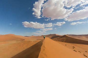 Fototapeta na wymiar women walking on sand dune 45, Namib desert