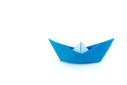 Origami White Paper Boat Isolated on White Background.