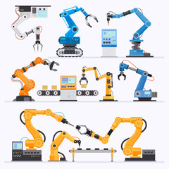 Robotic arm Industrial. Vector illustrations. - obrazy, fototapety, plakaty