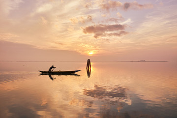 Rowboat on Laguna di Venezia, Burano, Venice, Italy