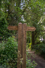 Very old rural wooden footpath sign, England, United Kingdom
