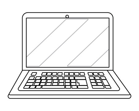 laptop icon cartoon in black and white