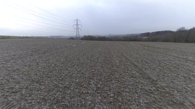 Low flight over a frozen field near Batley, Drone, Yorkshire