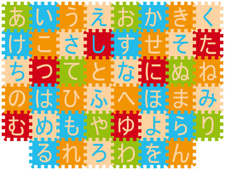 Foam Baby Kids Play Mat Japanase Alphabet Hiragana Puzzledesign deck. Vector illustration