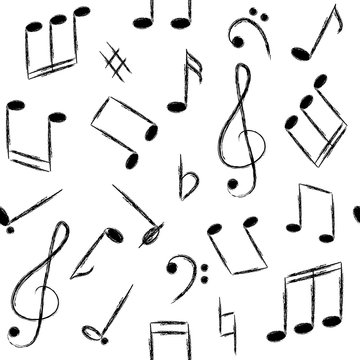 Music notes seamless pattern. Vector illustration of black music notes on white background